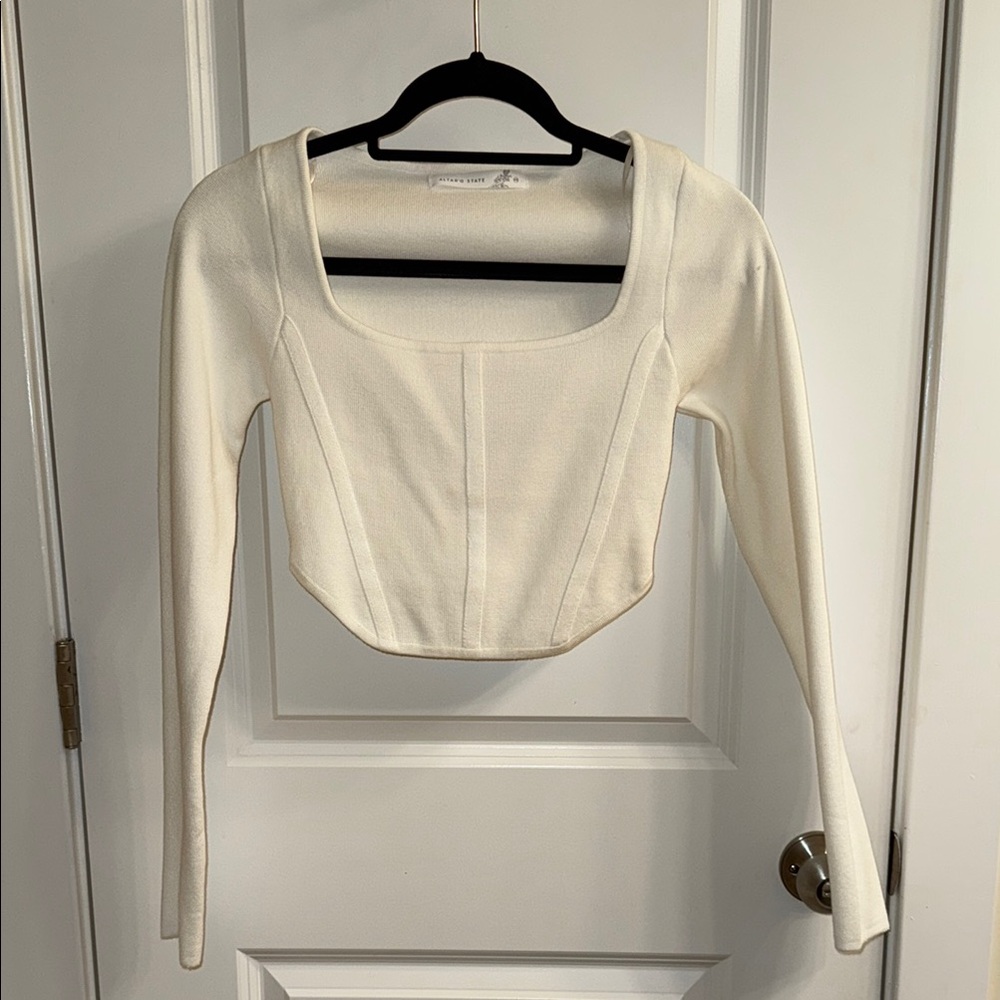 Altar'd State Cream Long Sleeve Fitted Crop Corset Top XS